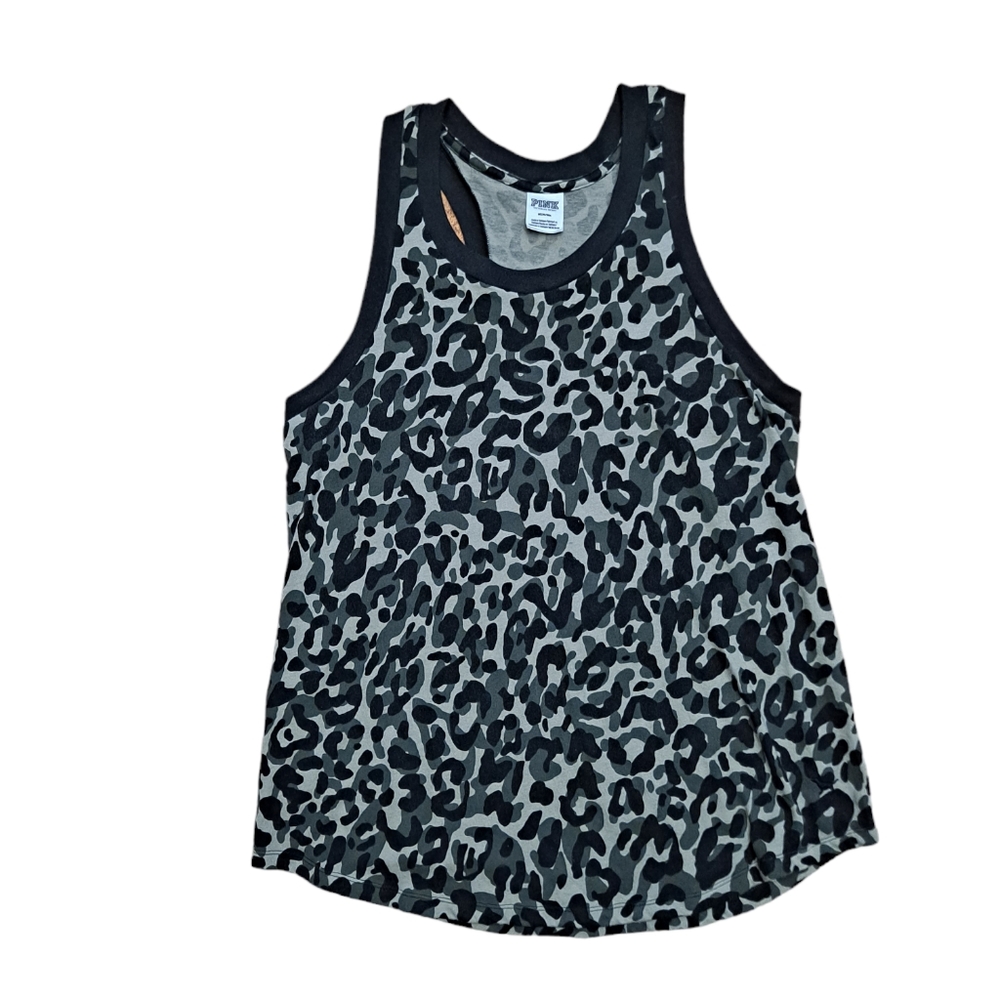 Pink animal print racer back curved hem tank top